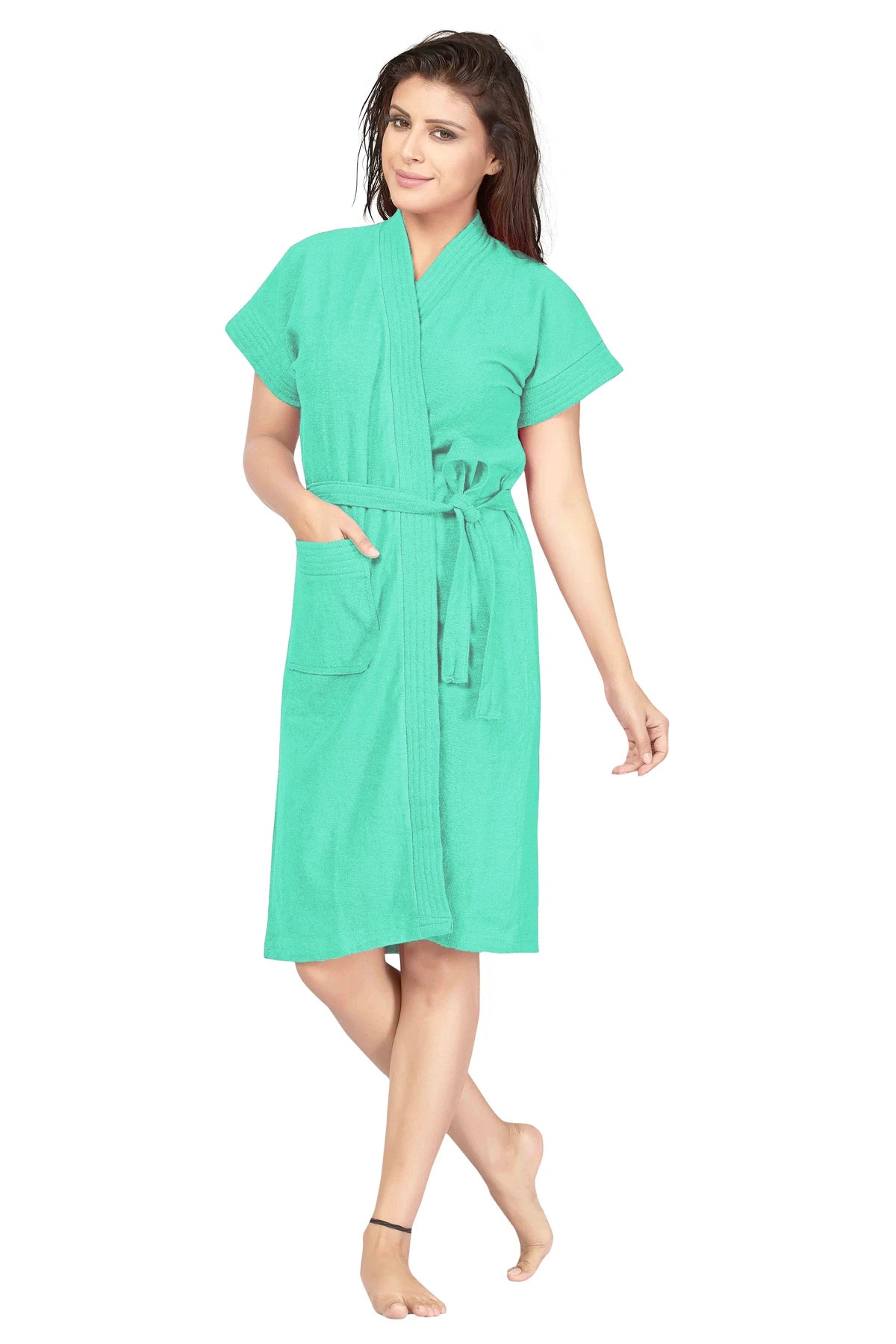 women knee length bathrobe in sea green
