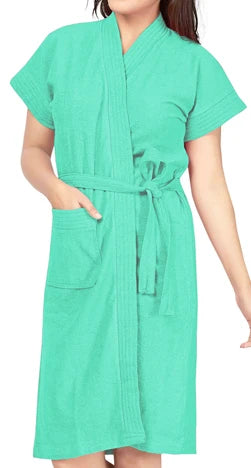 sea green terry cotton bath robe for women
