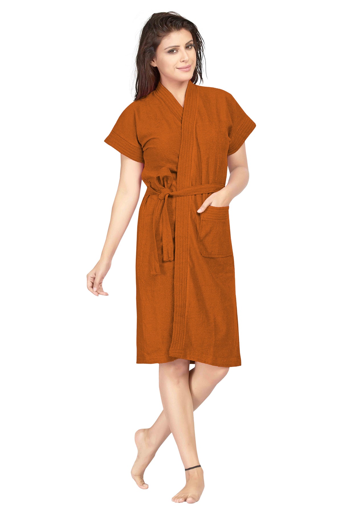Brown Terry Cotton Bath Robe for Women