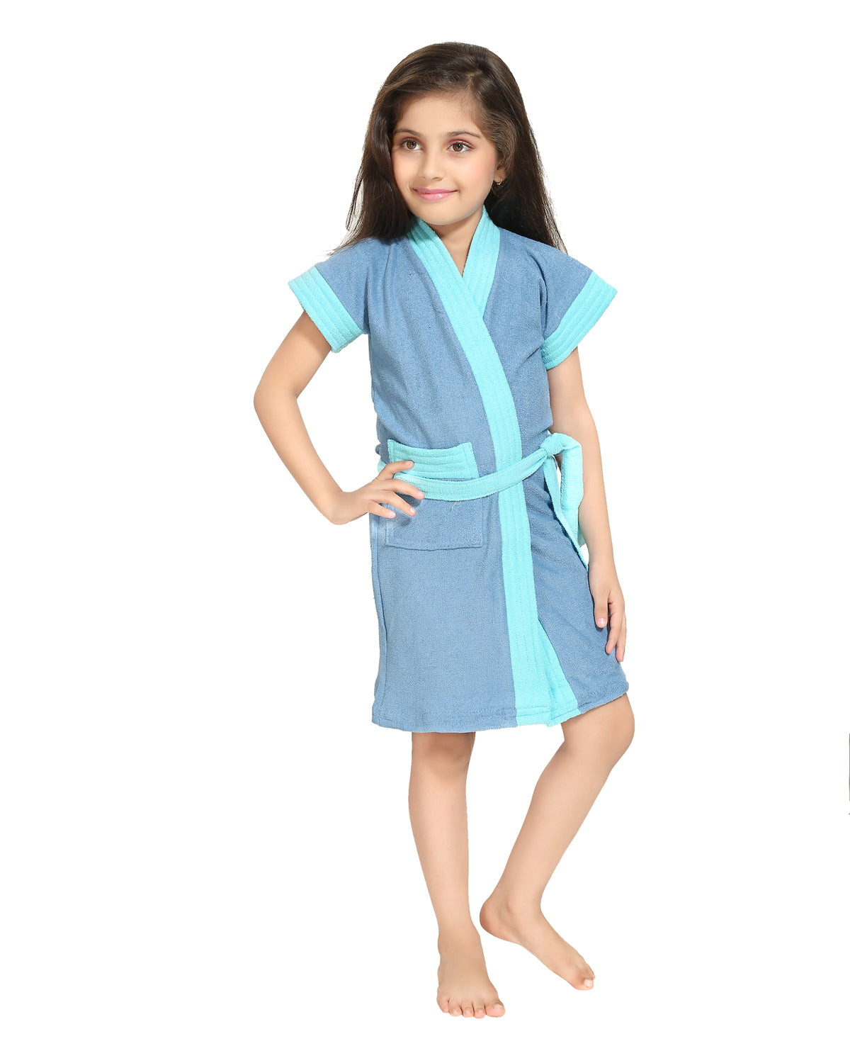 Kids Two-Tone Terry Cotton Bath Gown with Half Sleeves