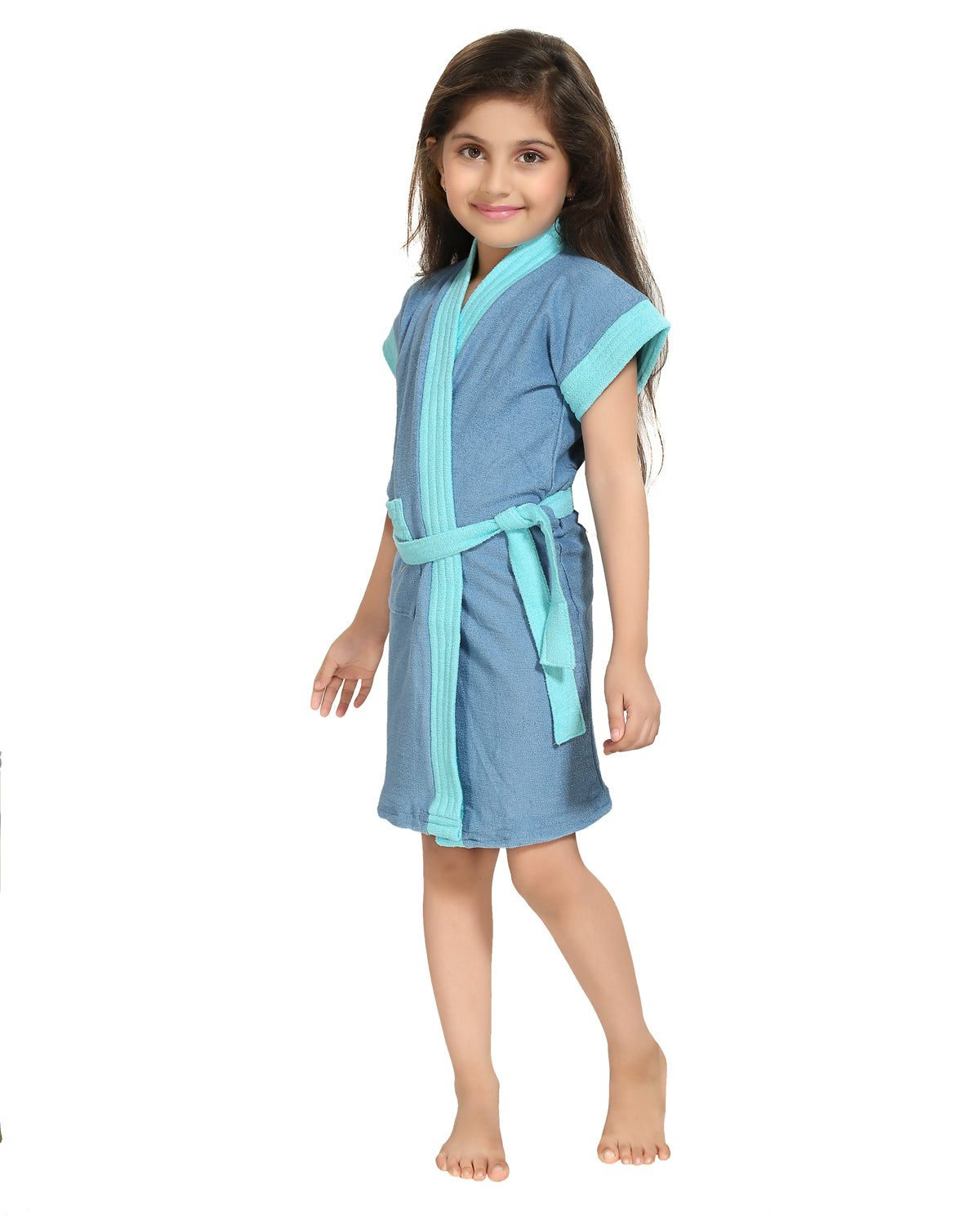Kids Two-Tone Terry Cotton Bath Gown with Half Sleeves