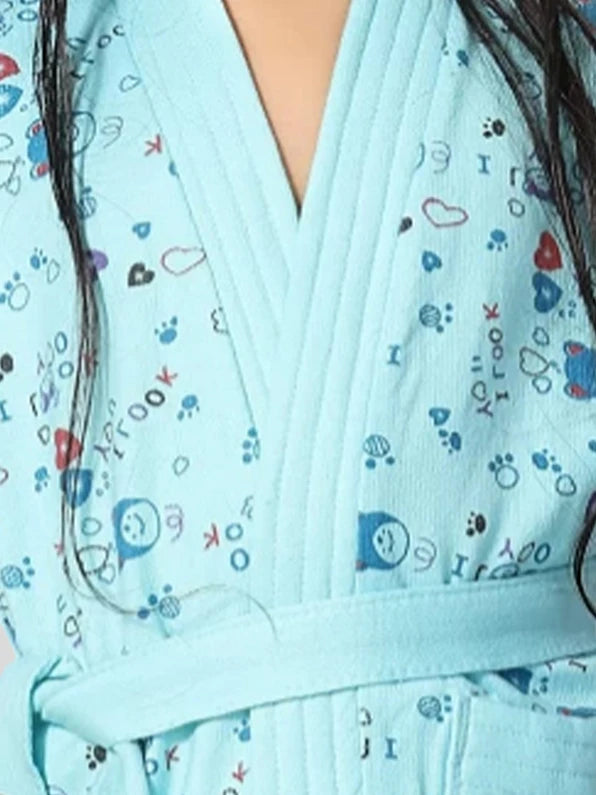 Terry Cotton Printed Half Sleeves Pack of 1 Bath Robe for Kids Close View
