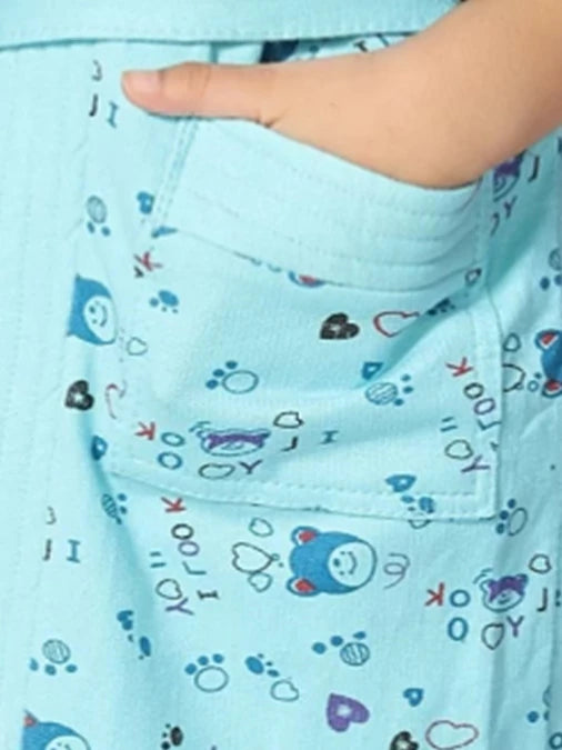 Terry Cotton Printed Half Sleeves Pack of 1 Bath Robe for Child