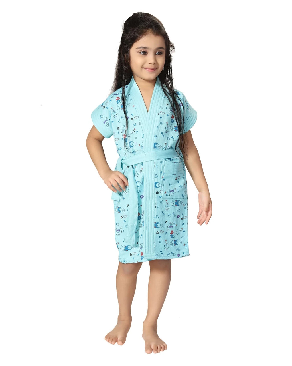 Terry Cotton Printed Half Sleeves Pack of 1 Bath Robe 