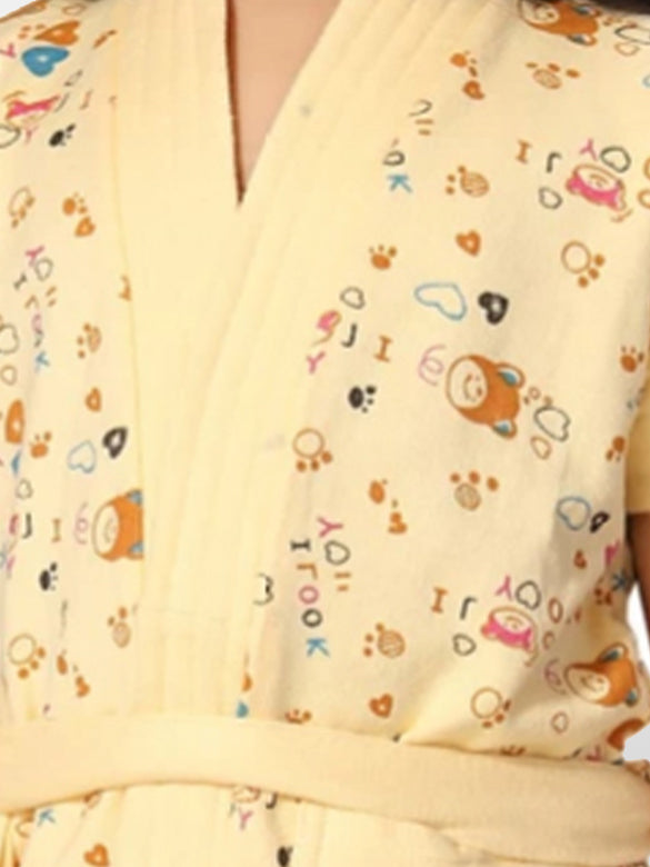 Kids Printed Terry Cotton Bath Robe with Half Sleeves
