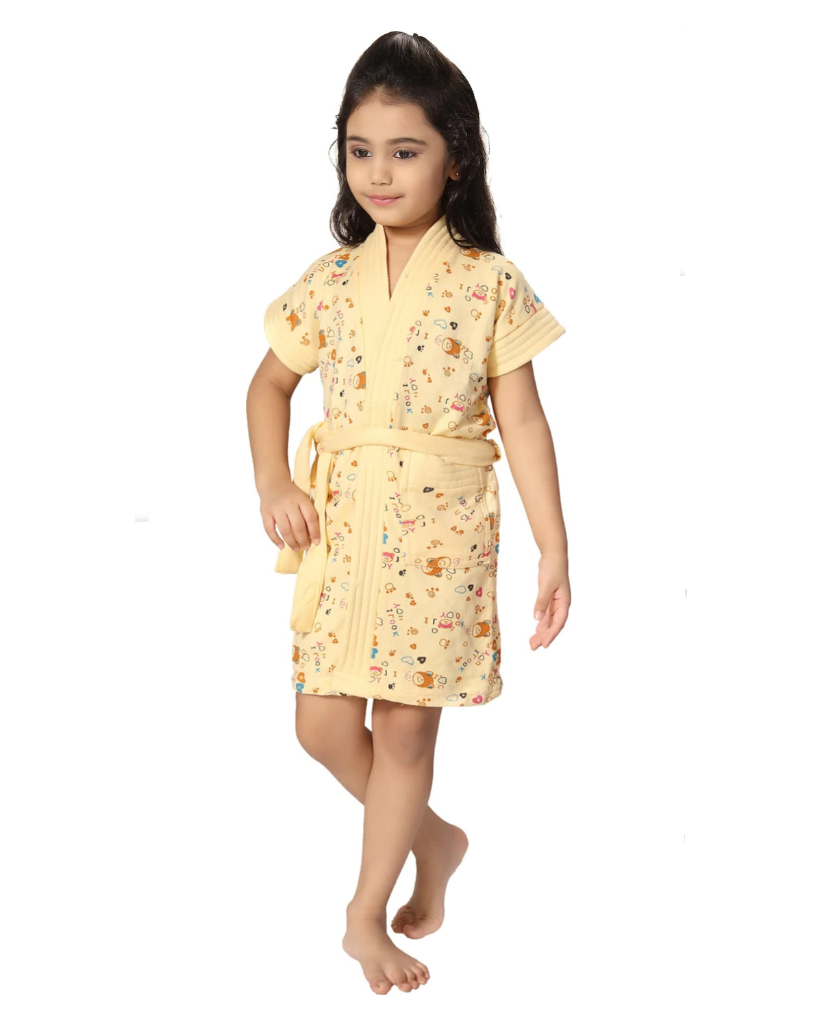 Kids Printed Terry Cotton Bath Robe with Half Sleeves