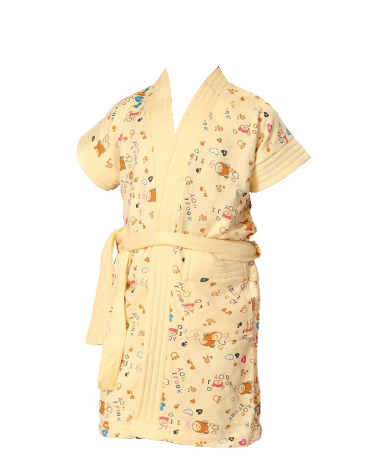 Kids Printed Terry Cotton Bath Robe with Half Sleeves