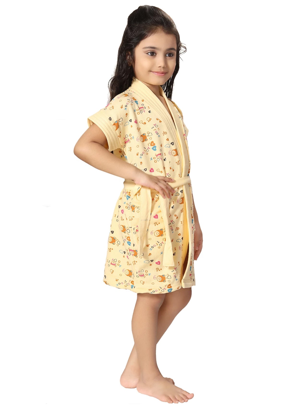 Kids Printed Terry Cotton Bath Robe with Half Sleeves