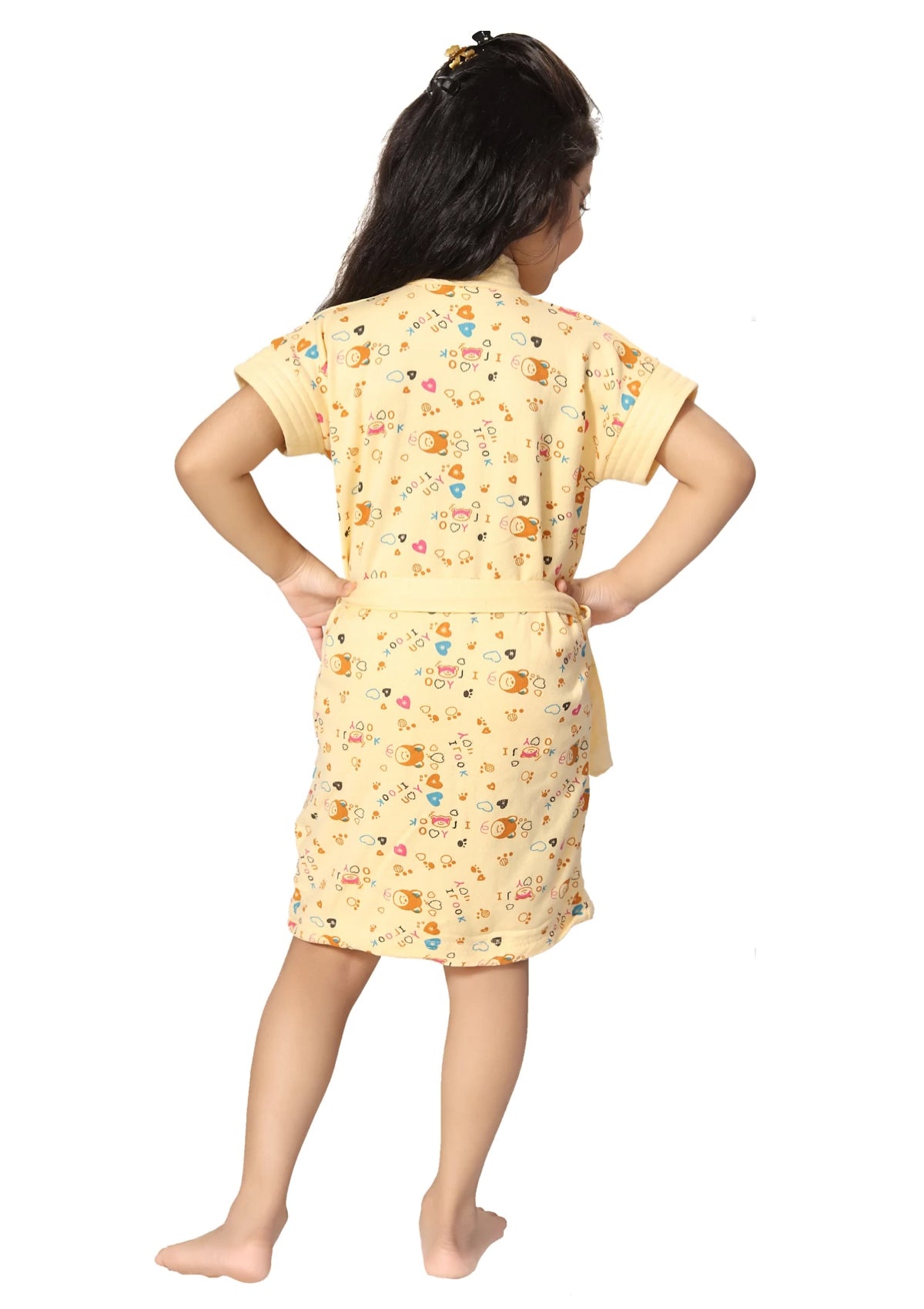 Kids Printed Terry Cotton Bath Robe with Half Sleeves