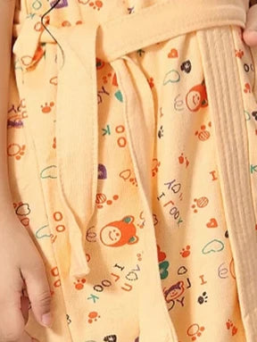 Orange Terry Cotton Printed Half Sleeves Pack of Bath Gown 