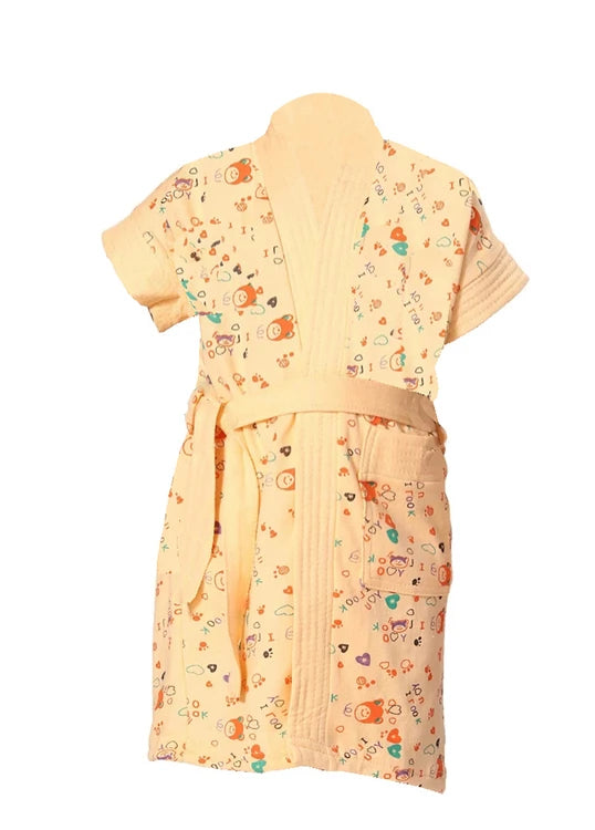 Orange Terry Cotton Printed Half Sleeves Pack of 1 Bath Gown 
