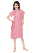Red Striped Terry Cotton Bath Robe for Women