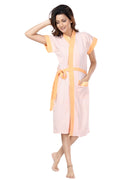 Terry Cotton Striped Half Sleeves Pack of 1 Bath Robe for Women