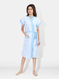 Blue Striped Terry Cotton Bath Robe for Women