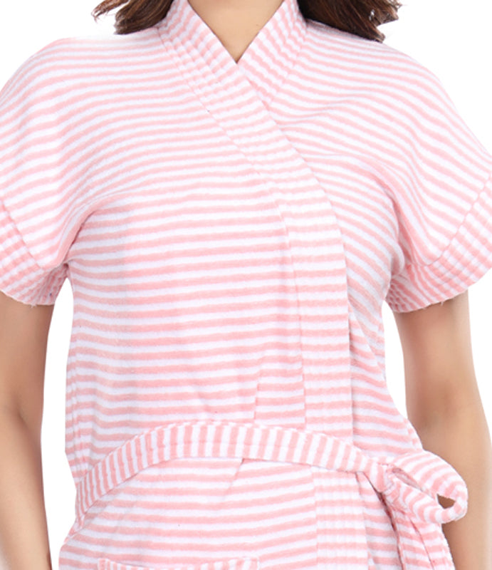 Orange Striped Terry Cotton Bath Robe for Women