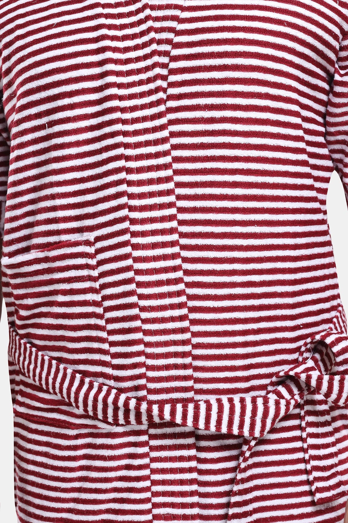 Maroon Terry Cotton Striped Half Sleeves Pack of 1 Bath Gown for Boy