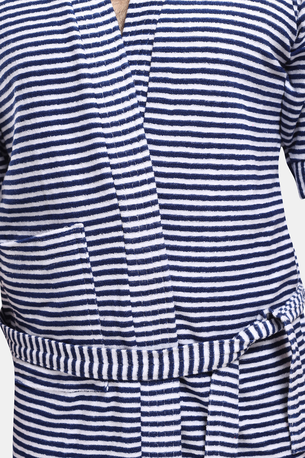 Navy Blue Striped Terry Cotton Bath Robe