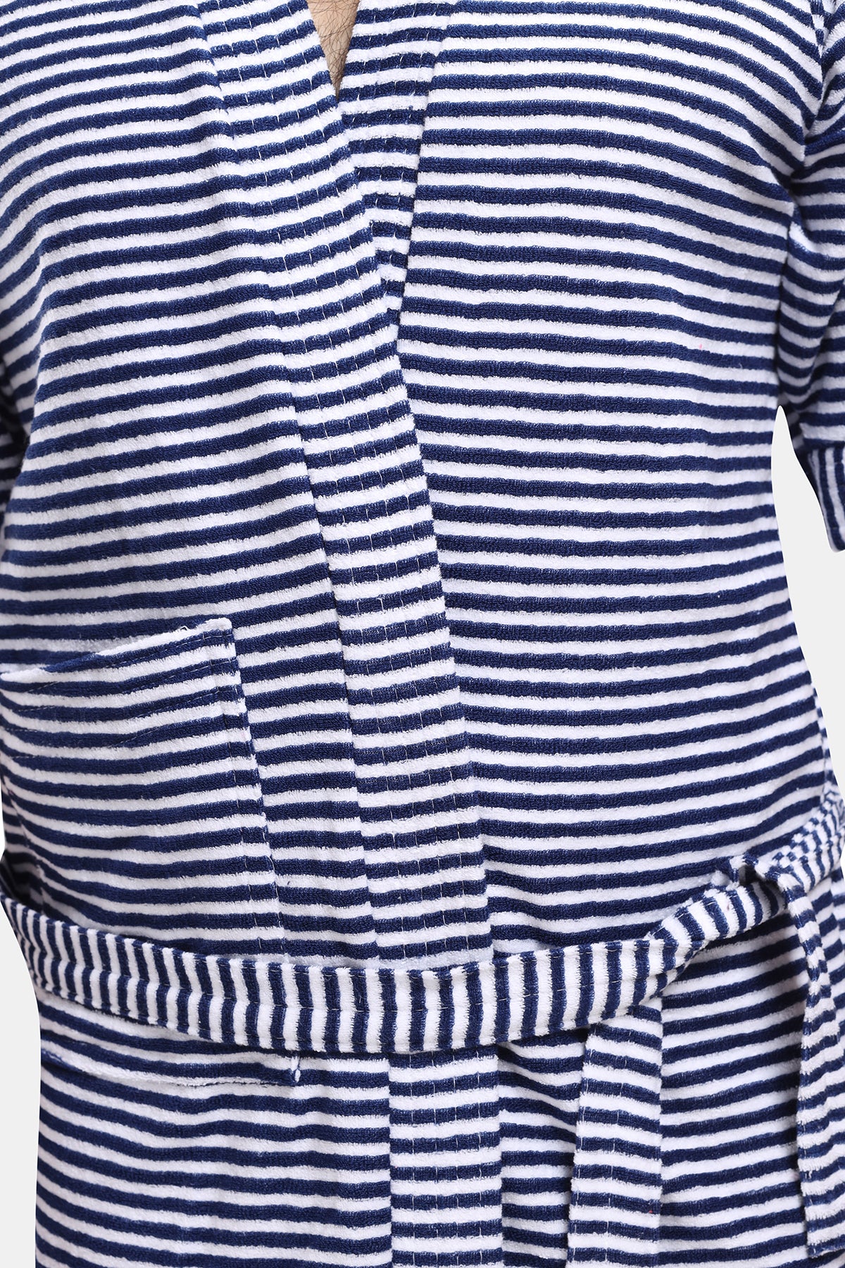 Navy Blue Striped Terry Cotton Bath Robe