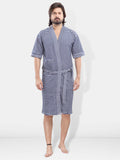 Navy Blue Striped Terry Cotton Bath Robe