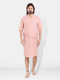 Peach Terry Cotton Striped Half Sleeves Pack of 1 Bath Gown for Men