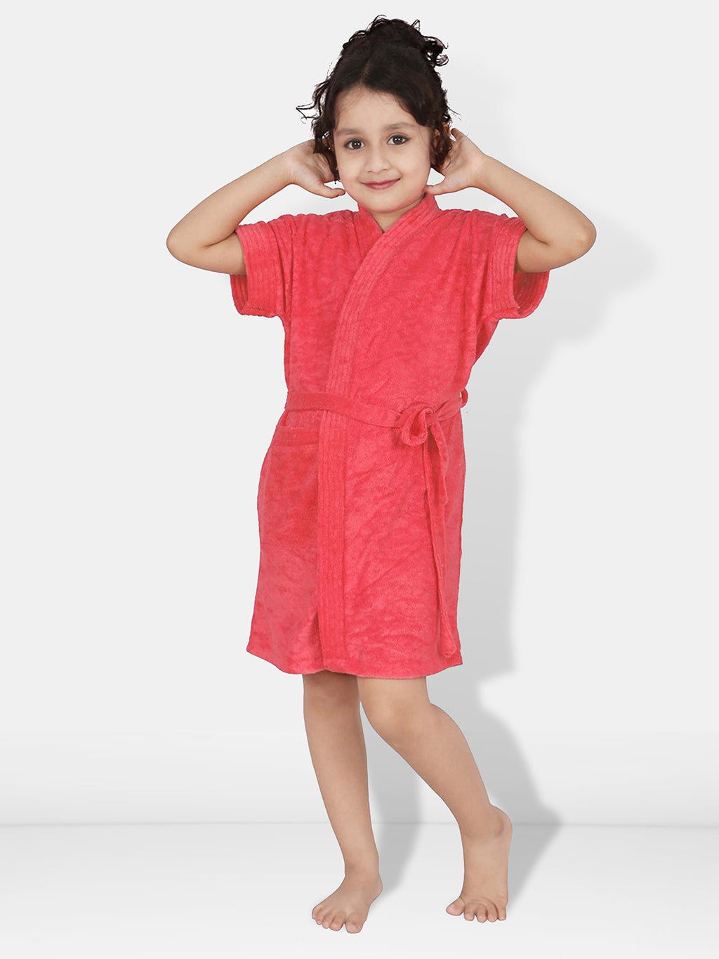 Kids Terry Cotton Solid Half Sleeves Bath Robe