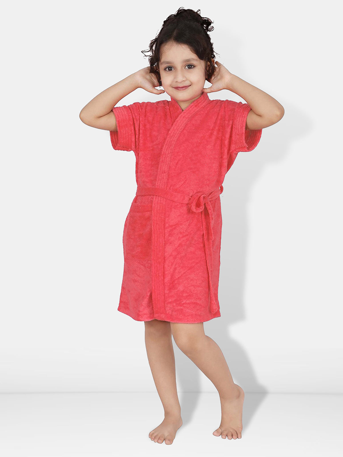 Kids Terry Cotton Solid Half Sleeves Bath Robe