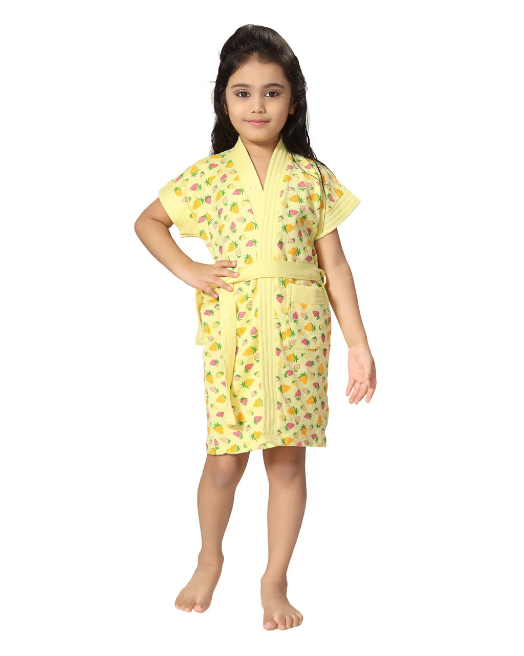 Terry Cotton Strawberry Printed Bath Gown for Kids