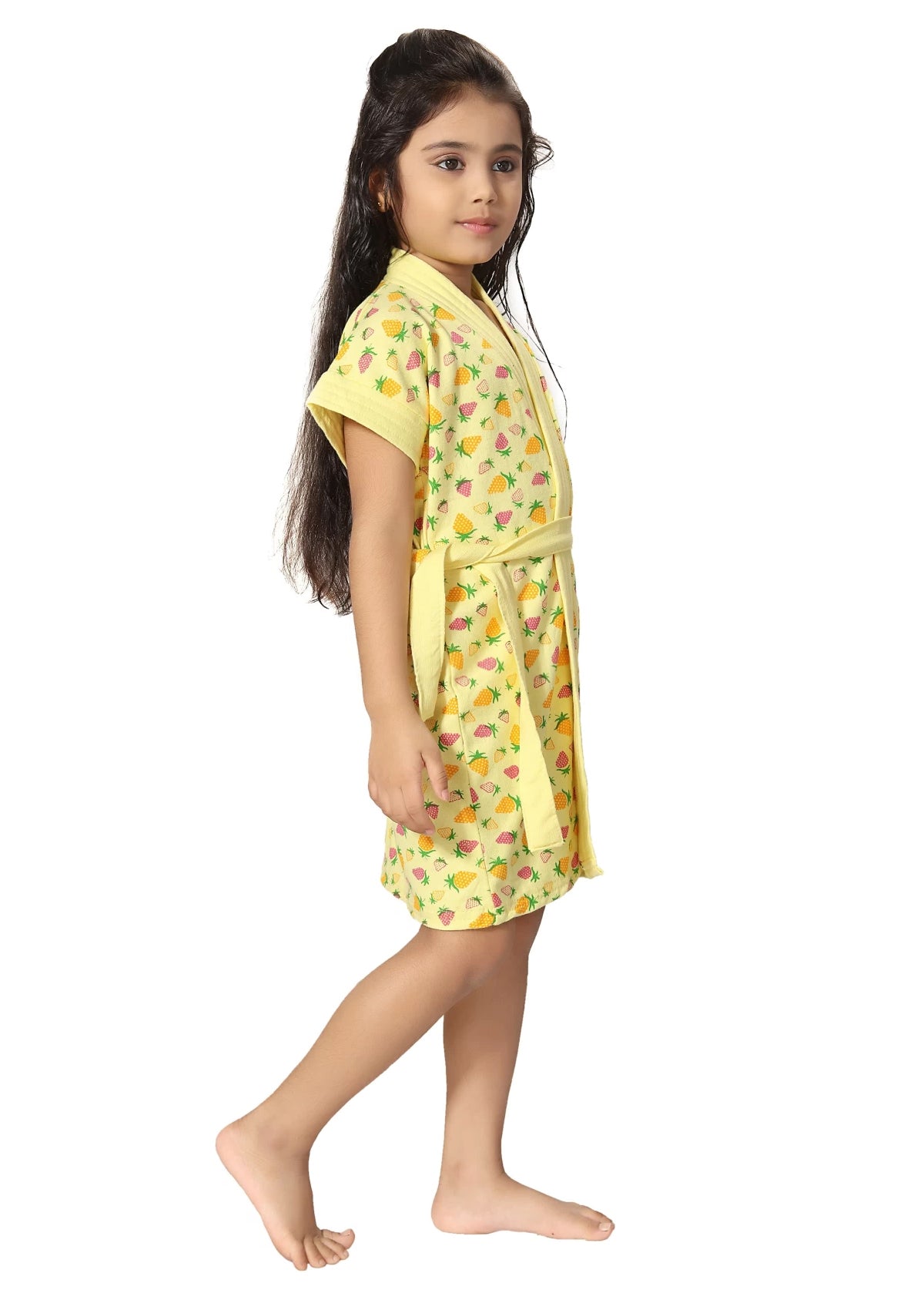 Terry Cotton Strawberry Printed Bath Gown for Kids