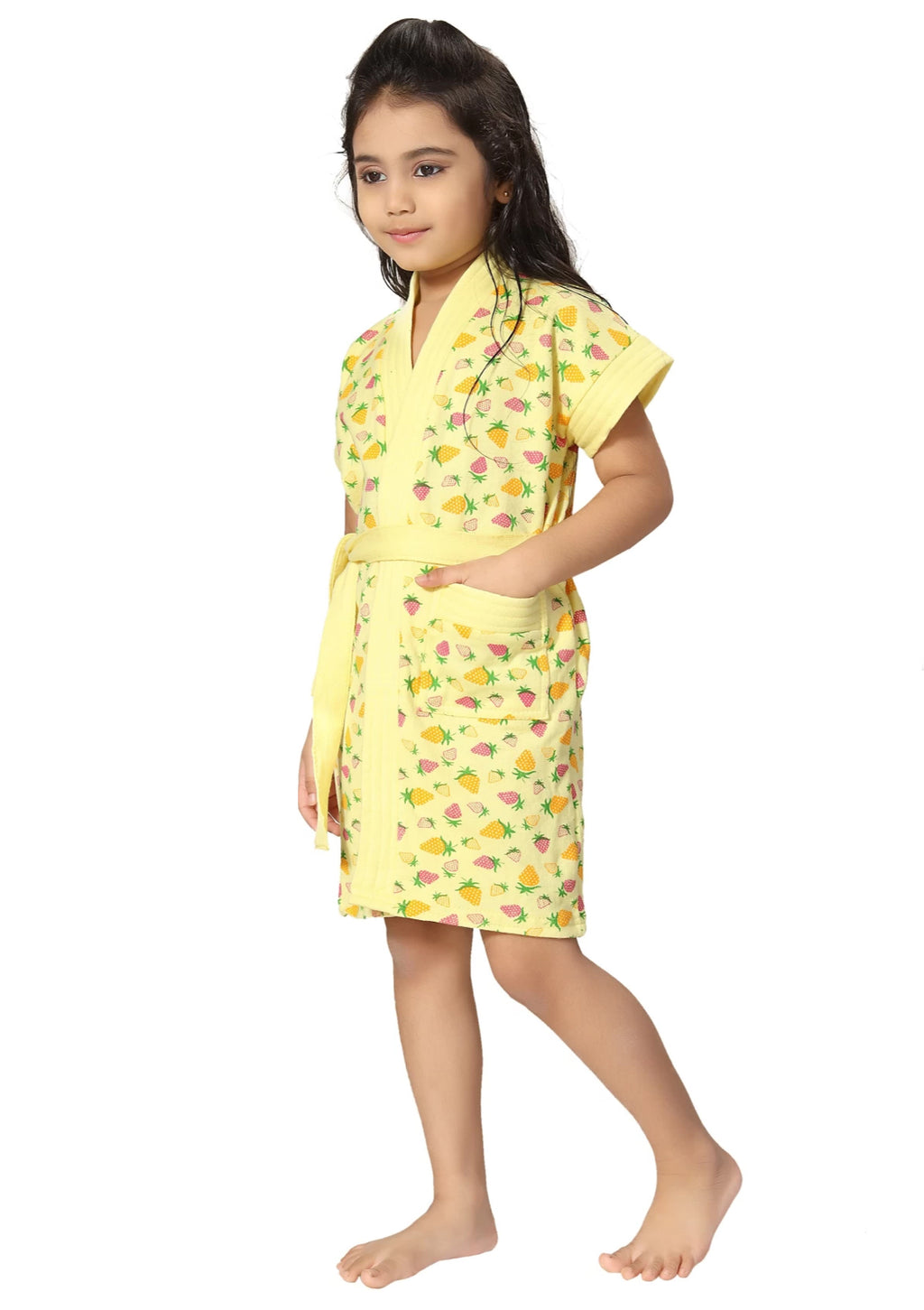 Terry Cotton Strawberry Printed Bath Gown for Kids