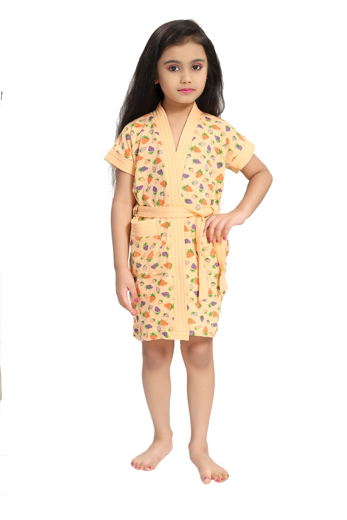 Strawberry Print Terry Cotton Kids Bath Robe Front