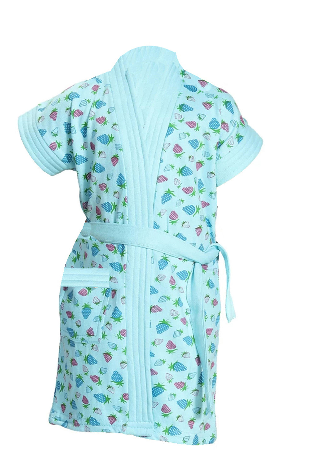 Kids Strawberry Print Terry Cotton Bath Robe with Half Sleeves
