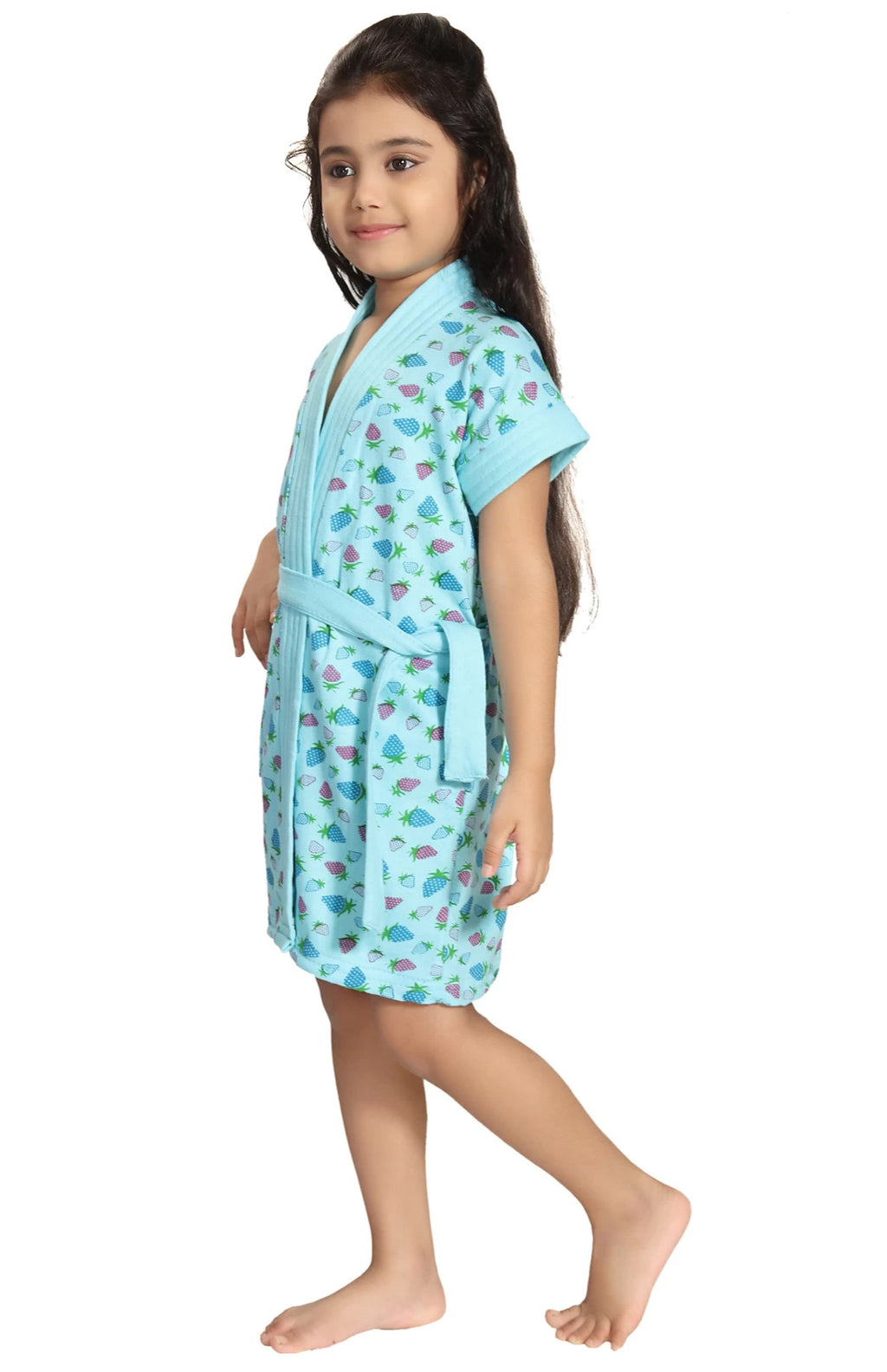 Kids Strawberry Print Terry Cotton Bath Robe with Half Sleeves