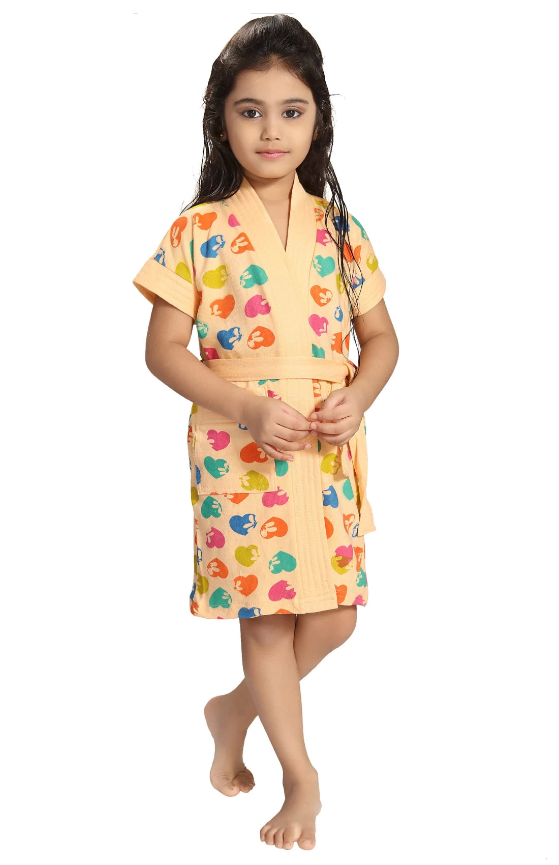 Hearts Print Terry Cotton Bathrobe for Kids