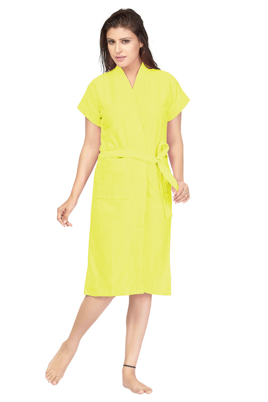 Yellow Terry Cotton Plain Half Sleeves Pack of 1 Bath Gown for Women