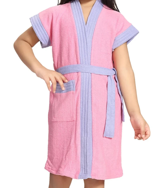 pink purple terry cotton bath robe for women