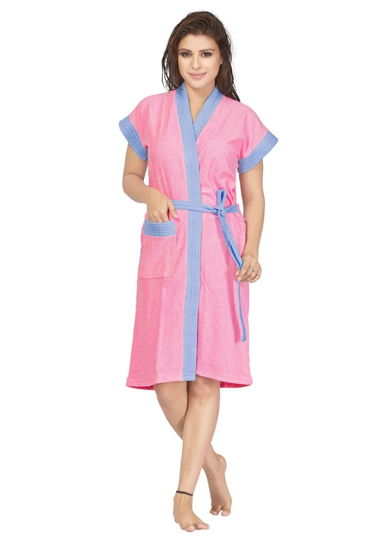 women knee length bath robe in terry cotton