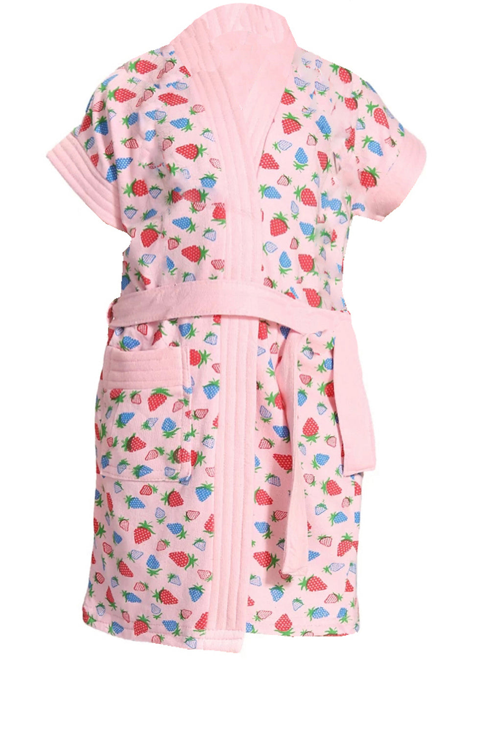 Terry Cotton Strawberry Print Half Sleeves Bath Robe for Kids 