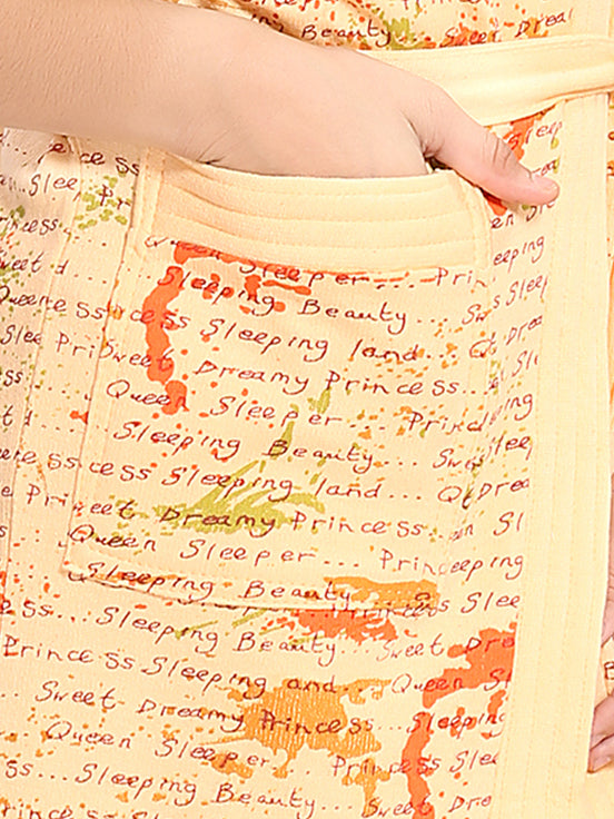 Peach Terry Cotton Letter Print Bath Robe for Kids