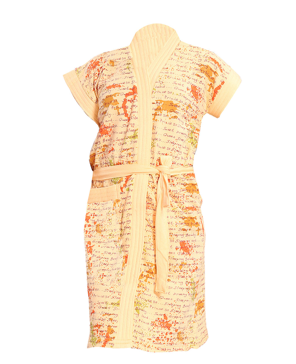 Peach Terry Cotton Letter Print Bath Robe for Kids