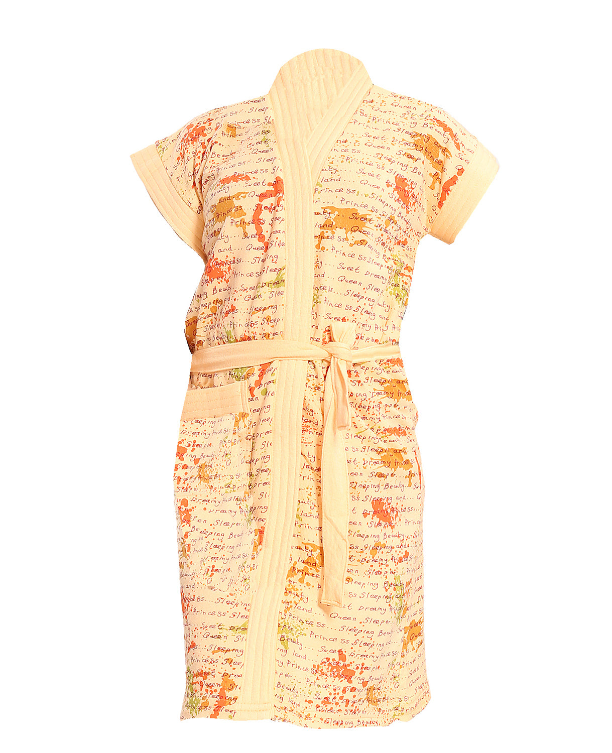 Peach Terry Cotton Letter Print Bath Robe for Kids