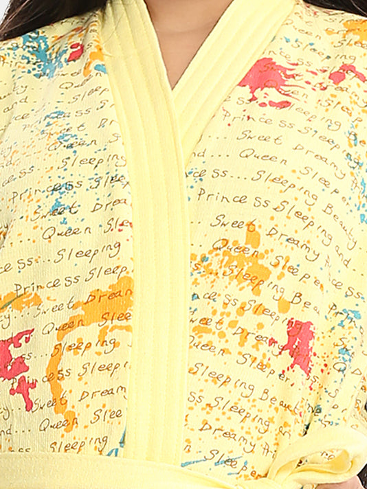 Yellow Letter Print Terry Cotton Bath Robe for Kids