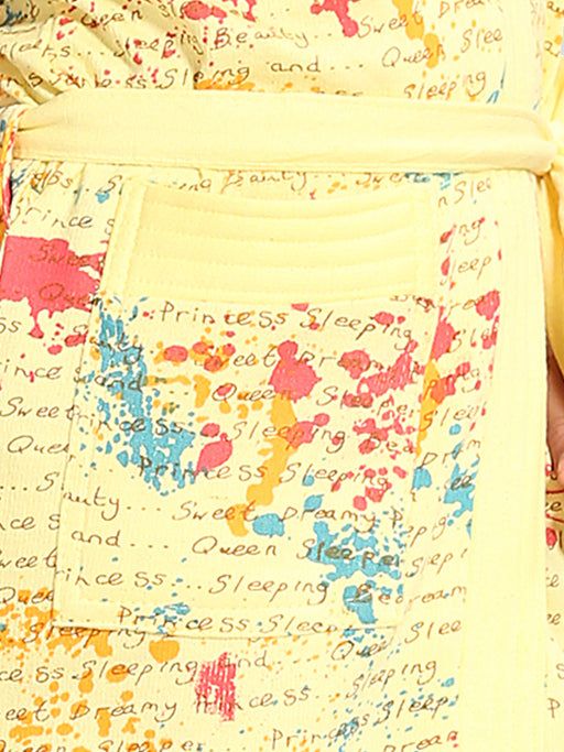 Yellow Letter Print Terry Cotton Bath Robe for Kids