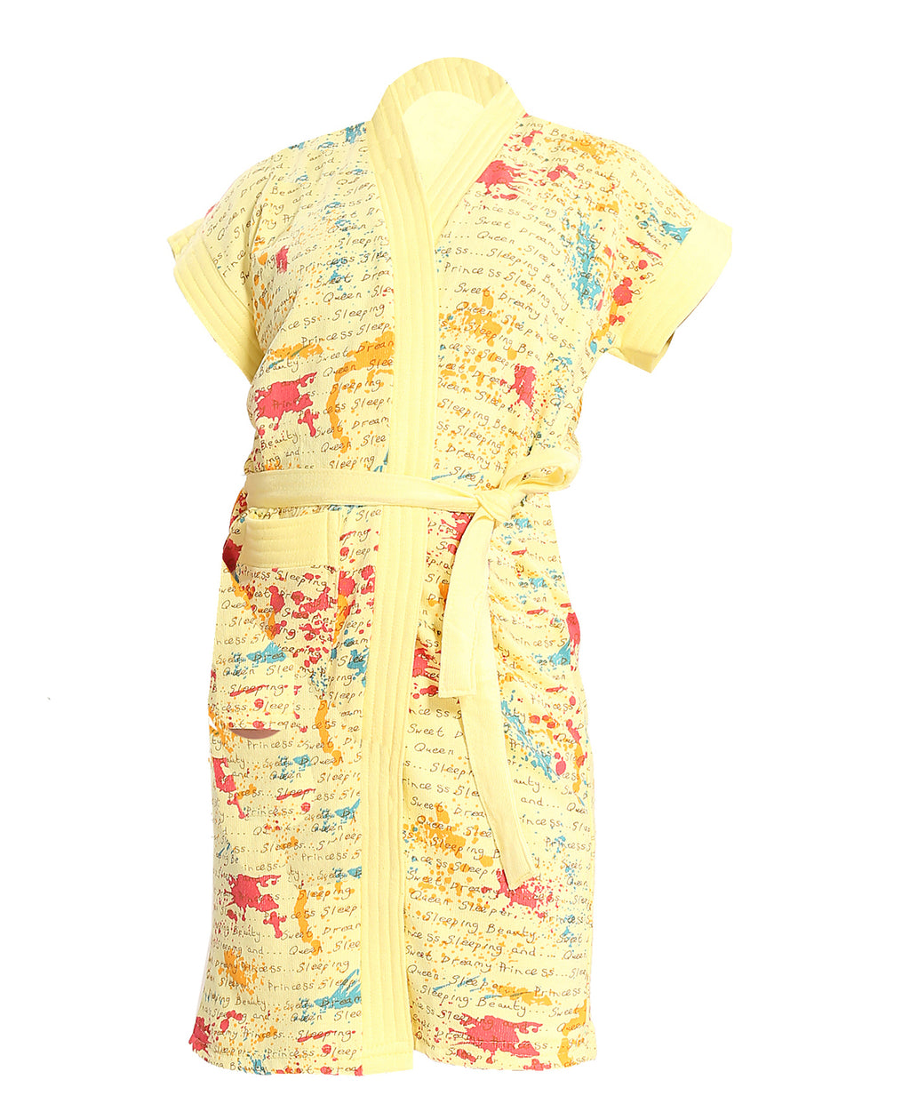 Yellow Letter Print Terry Cotton Bath Robe for Kids