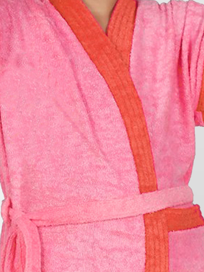 Pink Two-Tone Terry Cotton Half Sleeves Bath Robe for Boys & Girls
