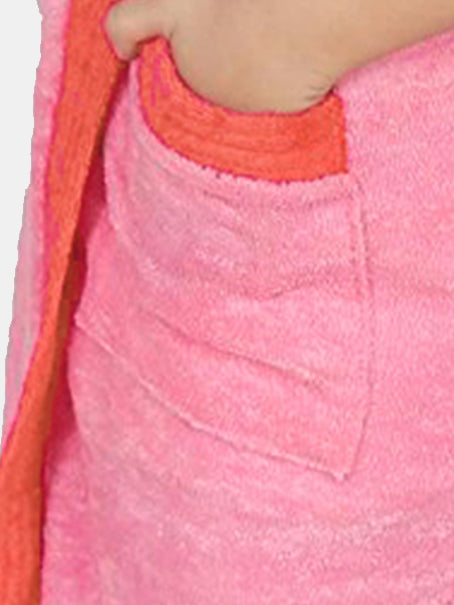 Pink Two-Tone Terry Cotton Half Sleeves Bath Robe for Boys & Girls