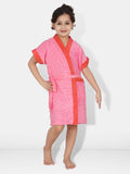 Pink Two-Tone Terry Cotton Half Sleeves Bath Robe for Boys & Girls