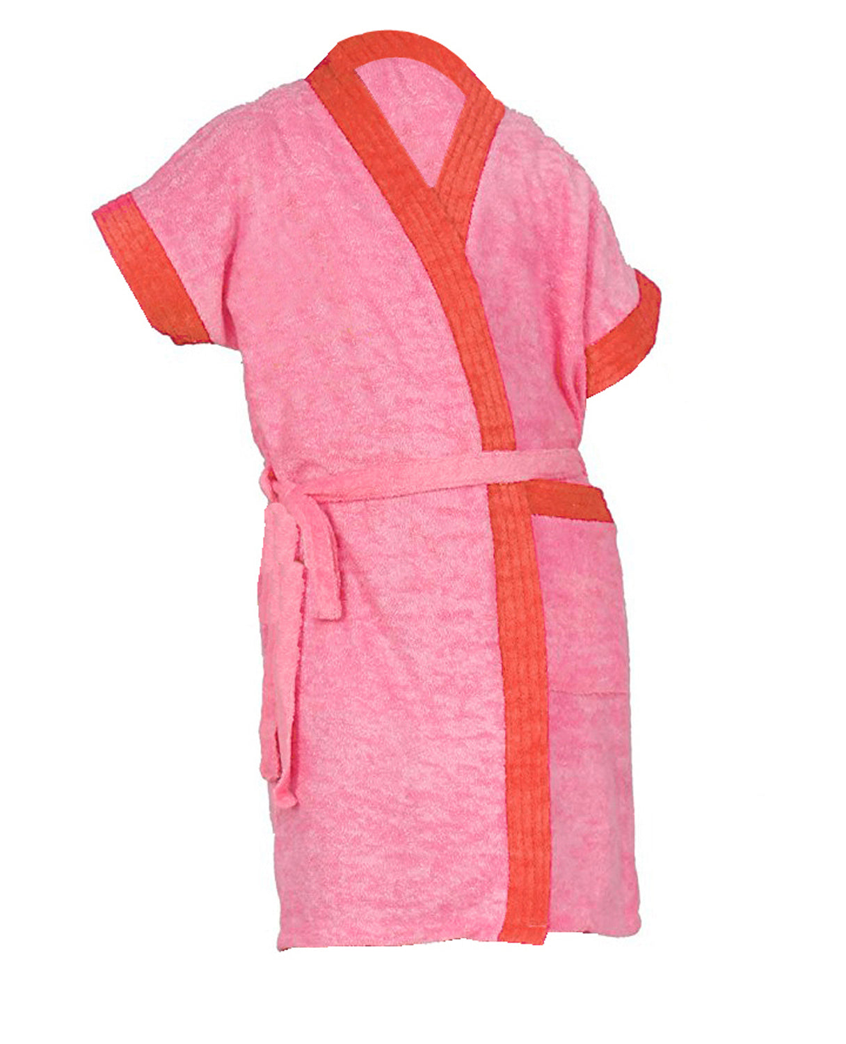 Pink Two-Tone Terry Cotton Half Sleeves Bath Robe for Boys & Girls