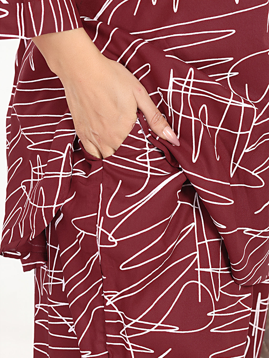 Rayon White Abstract Scribble Print Top With Trousers Co-Ord Set For Women