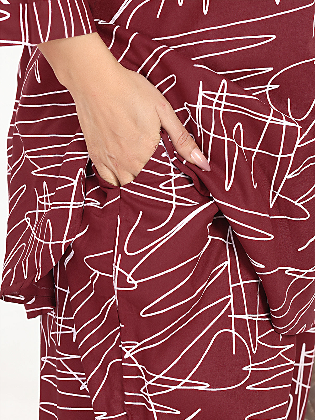 Rayon White Abstract Scribble Print Top With Trousers Co-Ord Set For Women
