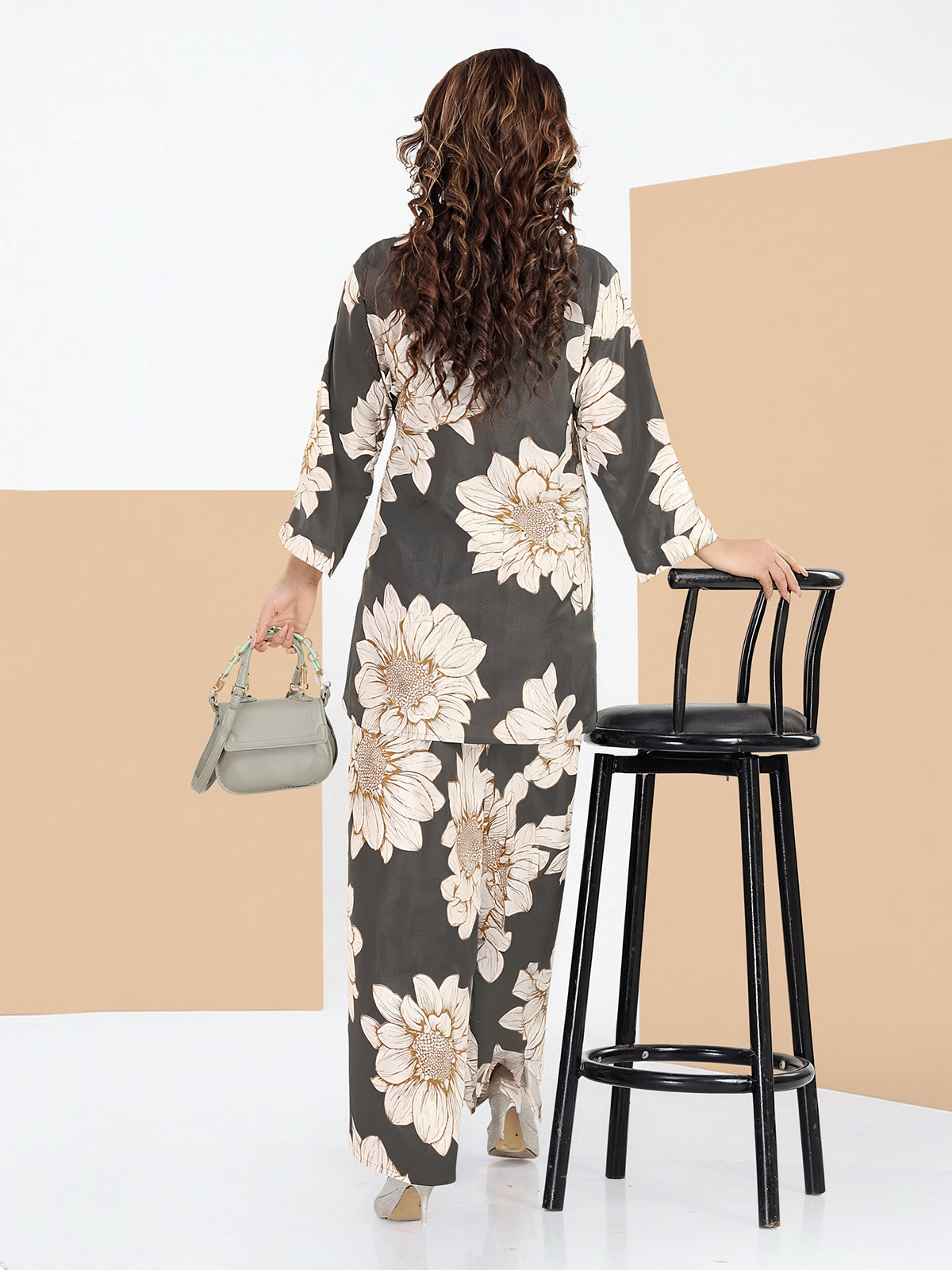 Rayon White Abstract Scribble Print Top With Trousers Co-Ord Set For Women